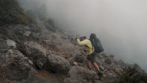 an active hiker on the trails in acatenango volcano hike in guatemala, central america