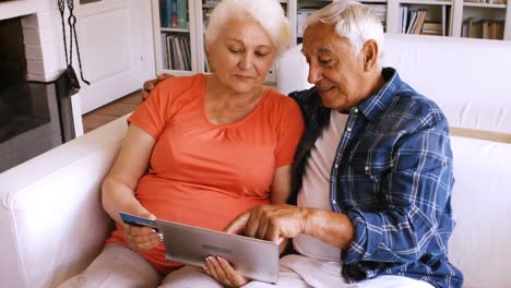 senior couple doing online shopping on digital tablet
