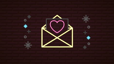 valentines day neon label animated with love envelope