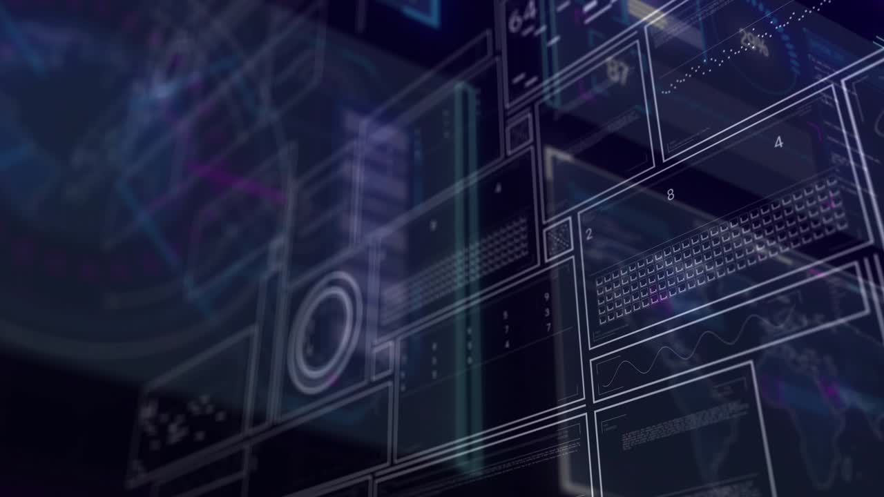 Camera shifting right, HUD tiles sliding and tilting, revealing readouts to show data flow