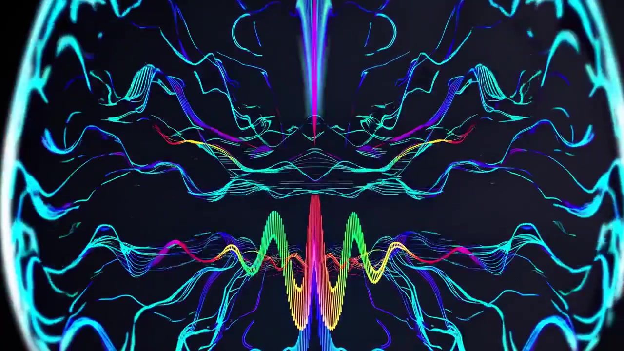 Abstract Digital Sound Wave Visualization with Colorful Glowing Lines