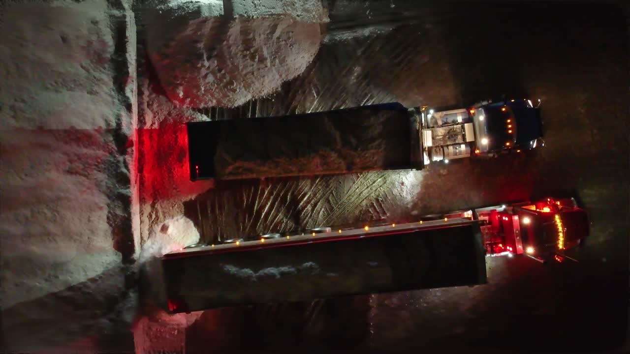 vista de arriba hacia abajo de los camiones descargando nieve, montreal quebec, canadá, aérea