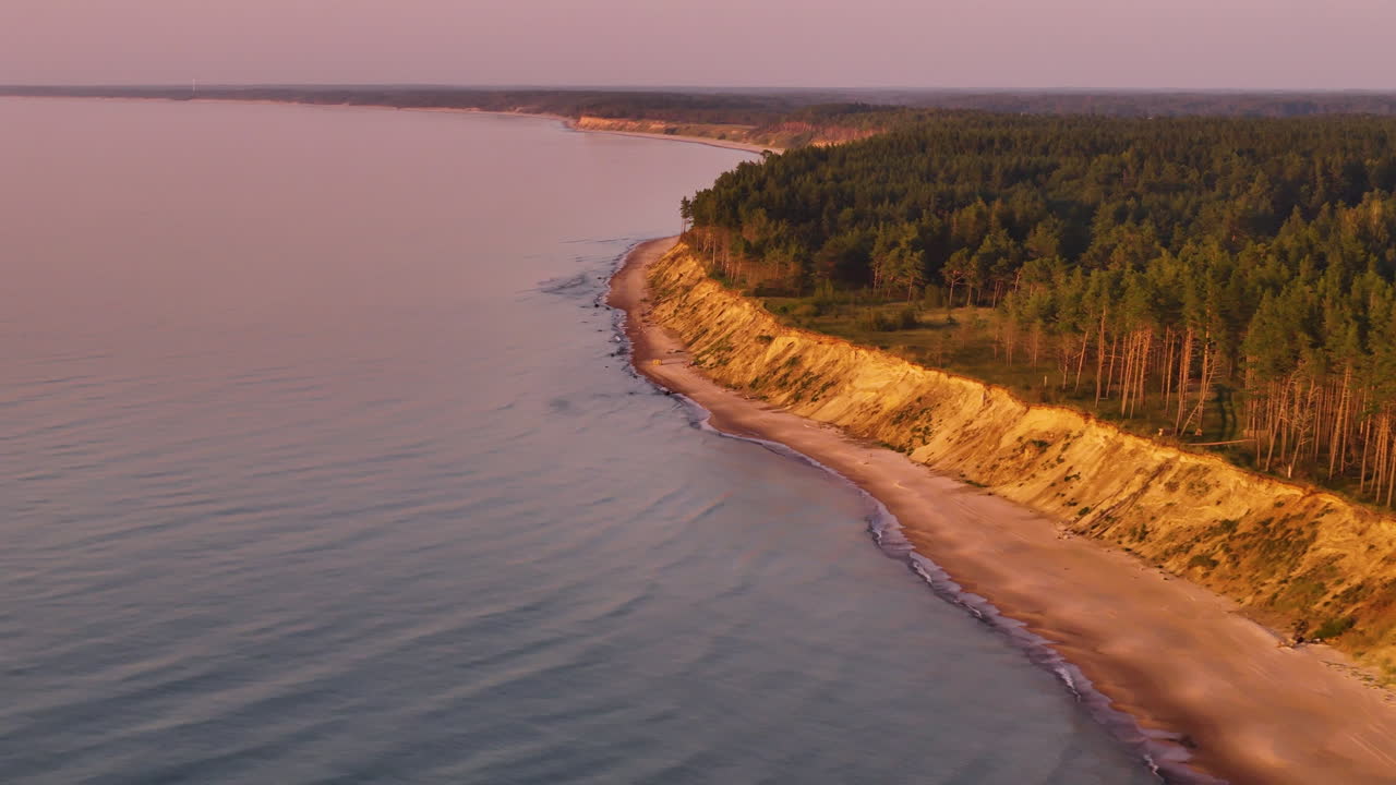 Idyllic View Of Jurkalnes Stavkrasts At Sunset In Jurkalne parish, Ventspils Municipality, Latvia. Aerial Drone Shot