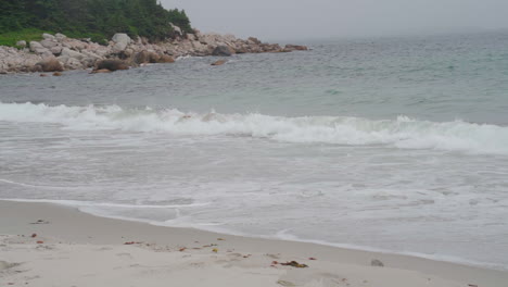 Overcast-day-at-an-east-coast-beach-in-Nova-Scotia,-Canada-during-the-fall-months