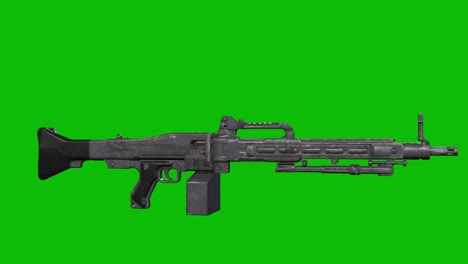 3d model of a modern tmg-99 machine gun rotating 360 degrees on green screen 3d animation