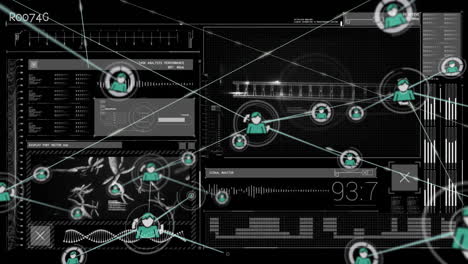 animación de la red de conexiones y procesamiento de datos a través de la interfaz técnica