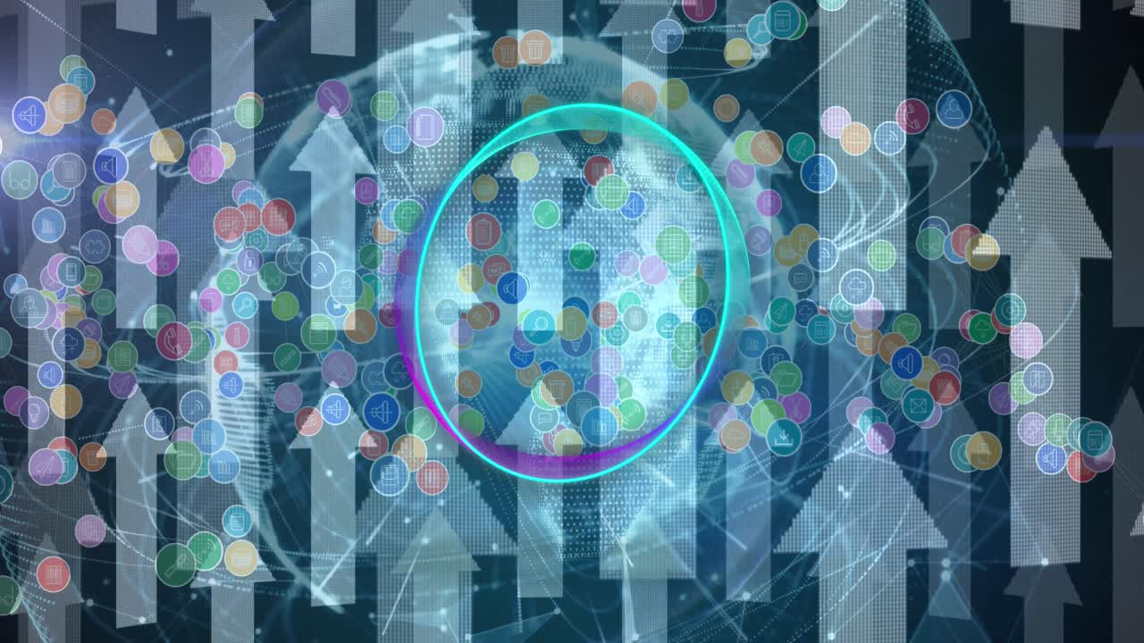 전 세계에 대한 아이콘과 화살표의 애니메이션