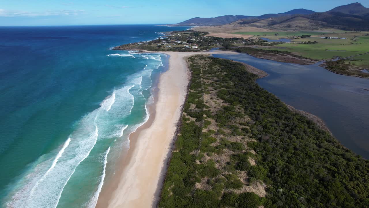 Landscape Of Steels Beach And Henderson Lagoon In Tasmania, Australia - Drone Shot