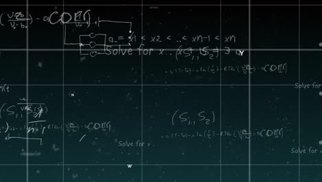 Animation-Mathematischer-Formeln,-Die-Sich-Auf-Dunklem-Hintergrund-Bewegen-Und-Flackern