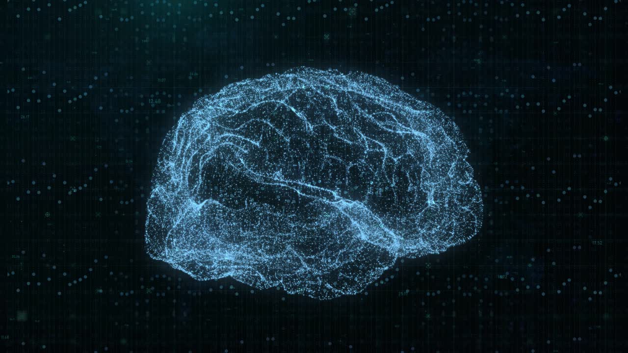 3D Technological Interface: Glowing Dashboard with Artificial Intelligence, Human Brain MRI Scan, and Network Data for Medical Research