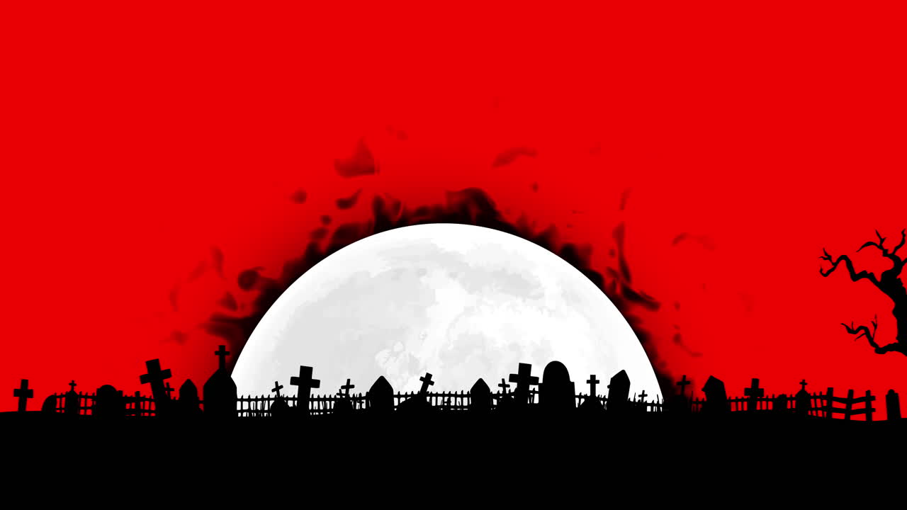 은 바탕에 달과 할로윈 묘지에 불꽃의 애니메이션