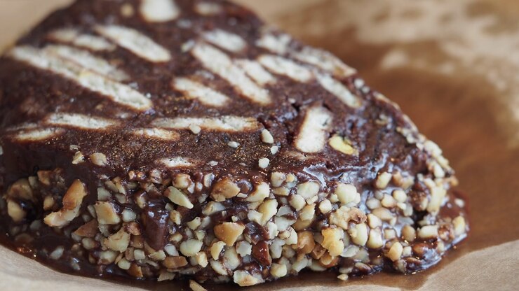 Delicious Chocolate Salami Dessert with Chopped Nuts