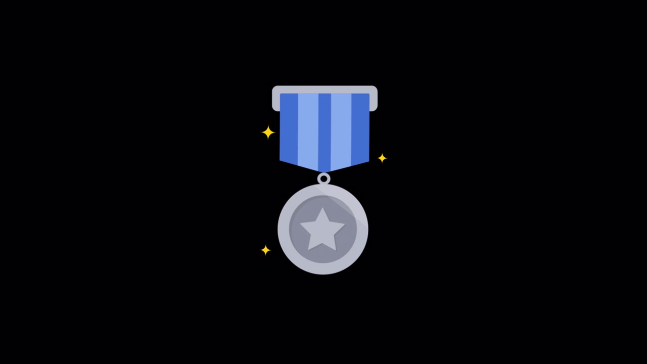 Animated Silver Medal Icon with Blue Ribbon