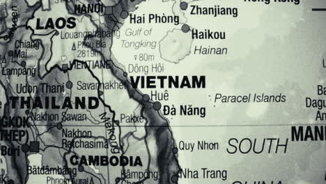 close-up map of southeast asian countries