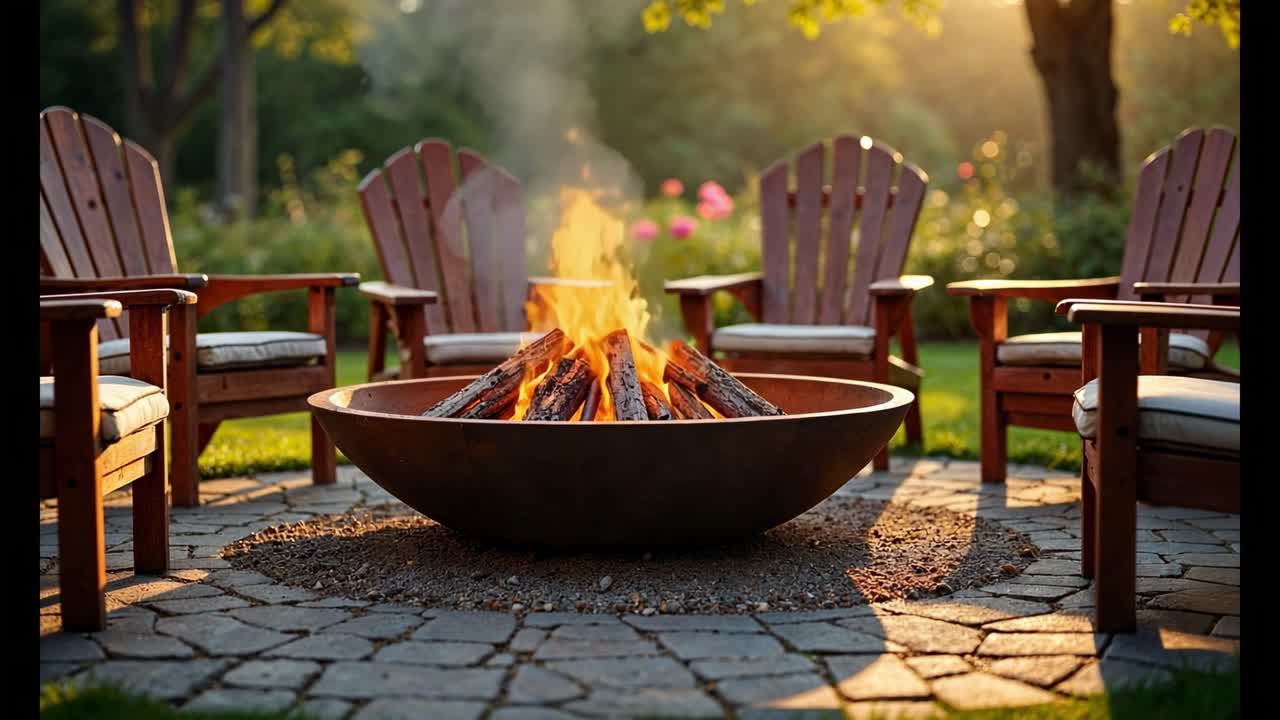 아디론다크 의자와 함께 야외 화재 구이