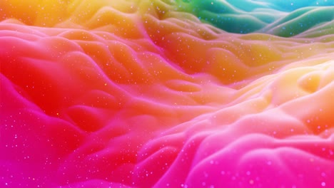hermosa superficie abstracta 3d con extrusión o desplazamiento de ondas se transforman en bucle. gradiente arco iris. material mate suave como dulzura o mermelada con ligero brillo interno, brilla en la superficie de morphing.