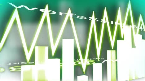 animación de puntos rojos sobre el procesamiento de datos financieros sobre fondo verde