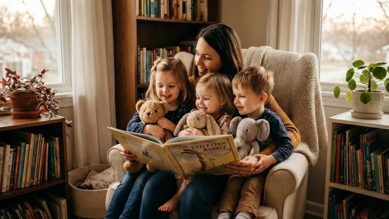 madre leyendo a sus hijos