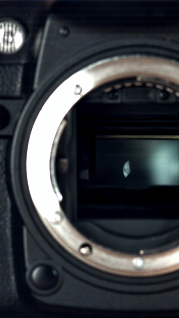 Close-up of DSLR Camera Shutter and Sensor Mechanism Opening and Closing