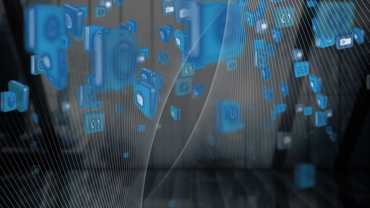 animación de iconos y líneas blancas sobre la ventana