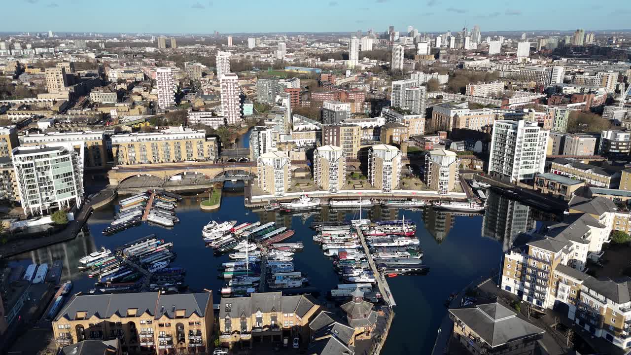 Limehouse basin East London Drone, Aerial, view sunny day