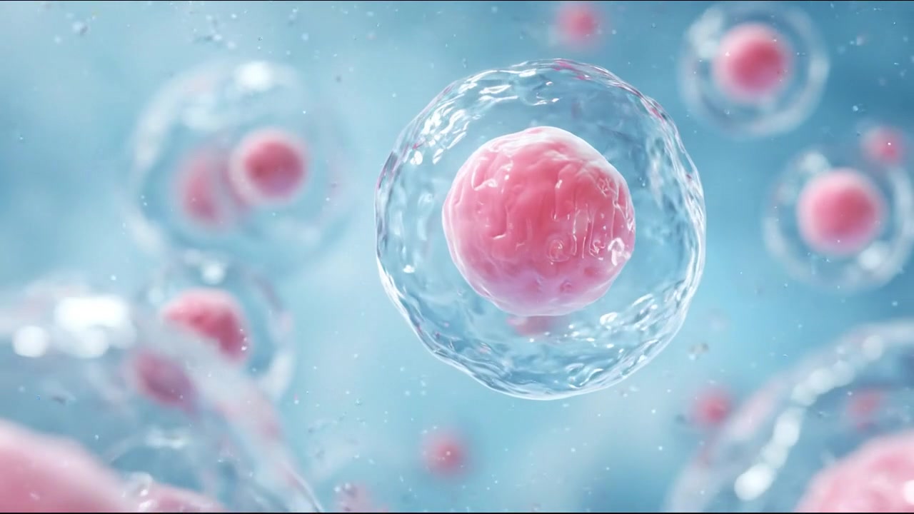 Microscopic View of Biological Cells Floating in Fluid