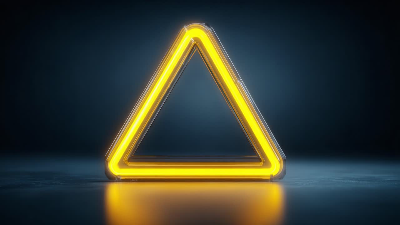 A captivating neon triangle glows against a dark backdrop, shifting from vibrant yellow to deep orange, creating an intriguing visual contrast and an eye-catching centerpiece