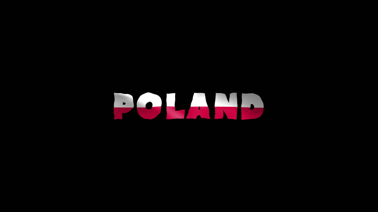 Poland country wiggle text animation lettering with her waving flag blend in as a texture - Black Screen Background Chroma key loopable video