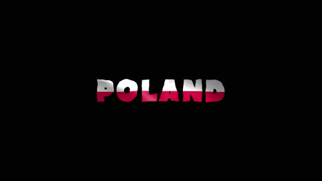 Letras-De-Animación-De-Texto-De-Movimiento-Del-País-De-Polonia-Con-Su-Bandera-Ondeante-Se-Mezclan-Como-Una-Textura---Fondo-De-Pantalla-Negra-Croma-Key-Loopable-Video