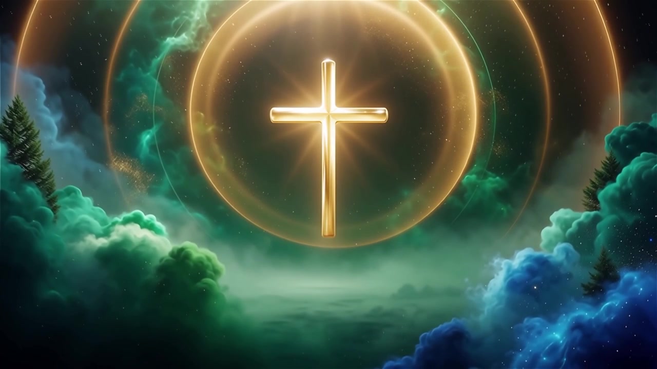 Croce Cristiana Luce Celestiale Sfondo per il Culto.