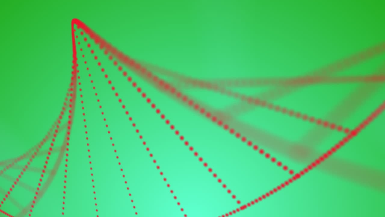 녹색 그라디언트 배경에서 dna 구조를 형성하는 입자의 애니메이션