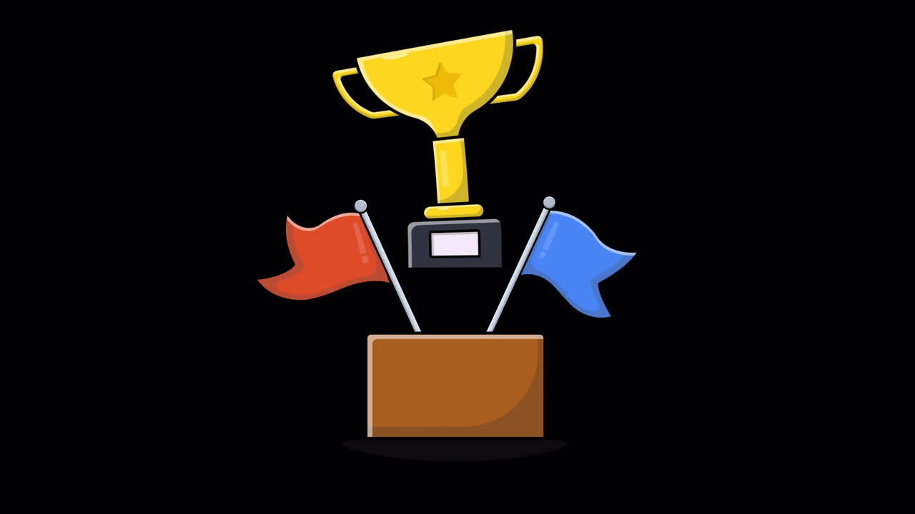 Animated Trophy and Flags on Pedestal