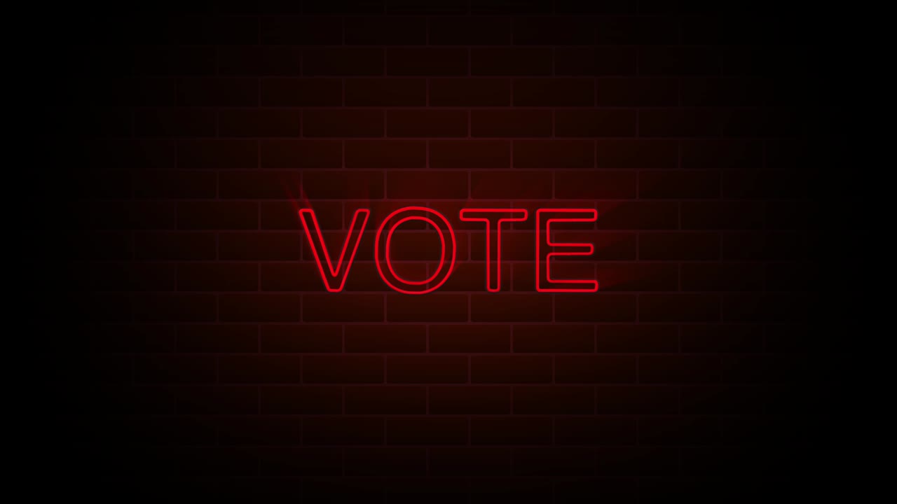 Vote text on neon sign. Night bright advertisement. 4K Motion Design Animation