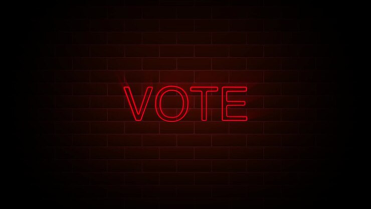 Vote text on neon sign. Night bright advertisement. 4K Motion Design Animation