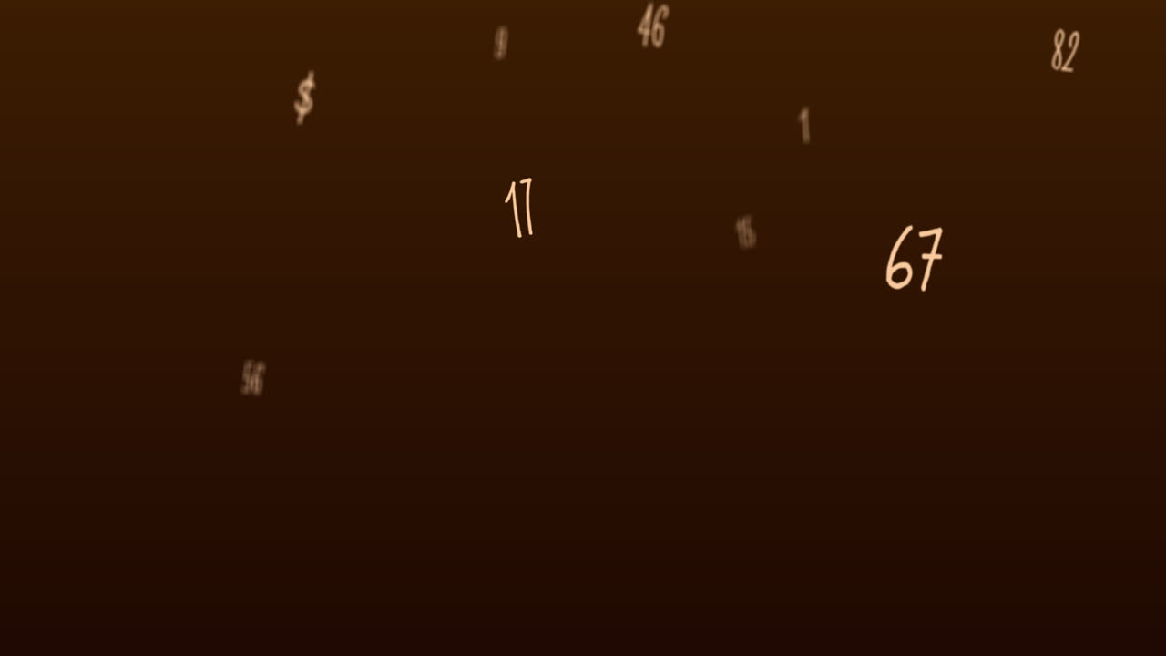 Random numbers, figures, and symbols floating upwards in a vast empty space