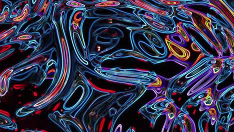 seamless loop of a psychedelic abstract animation with morphing liquid forms and glowing multi-color neon outlines on a black background. for vj loops or music videos