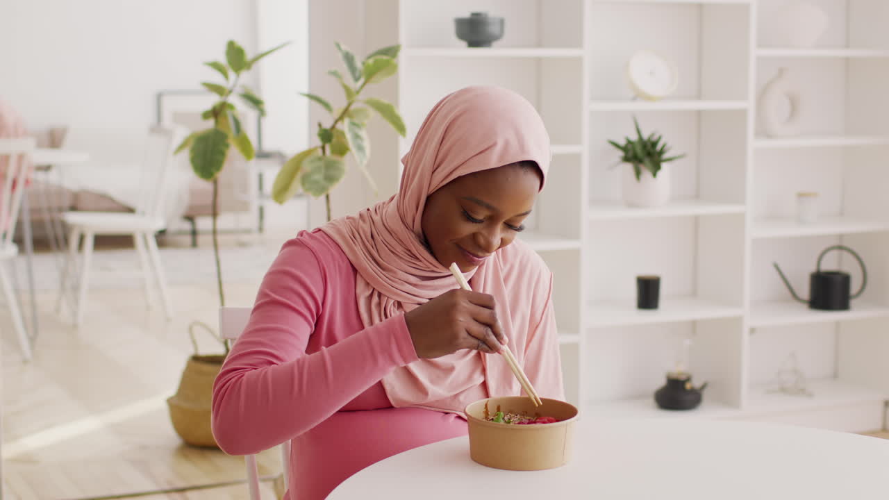 Pregnant Woman Eating Asian Food