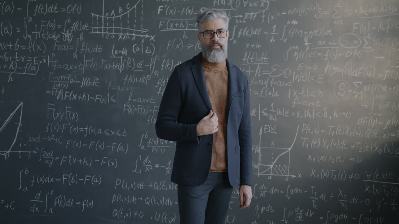 Man Standing in Front of a Blackboard Full of Math Equations