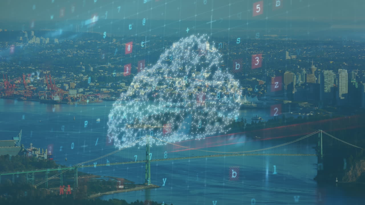 Animation of cloud icon over cityscape