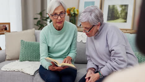 Reading,-book-club-and-senior-woman-friends