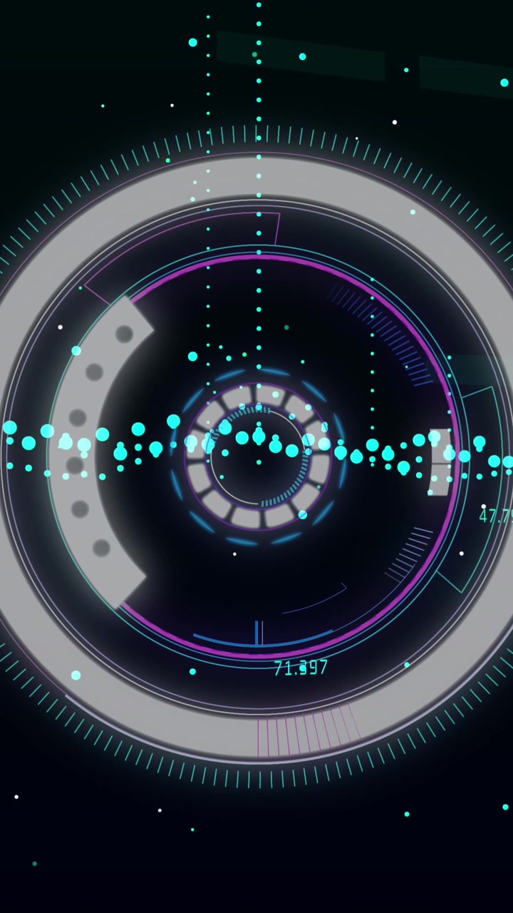 Animation of scope scanning and data processing over black background