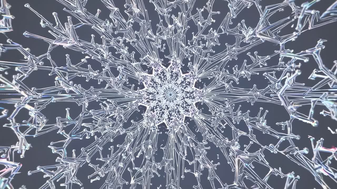 Abstract crystalline structure evolving in a mesmerizing motion sequence, showcasing intricate details and vibrant reflections, creating a captivating visual experience of transformation