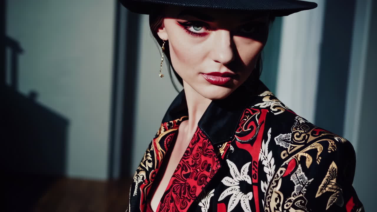 Stylish Woman in a Red and Black Outfit