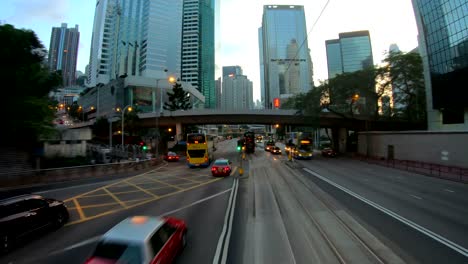 view of hong kong city busy streets from tramways