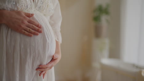 close-up of pregnant woman's hands on belly