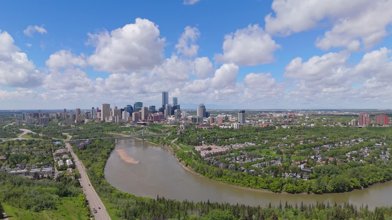 Sunny Day Overlooking Downtown Edmonton Alberta With River Valley