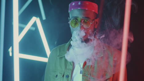 trendy man in neon lights
