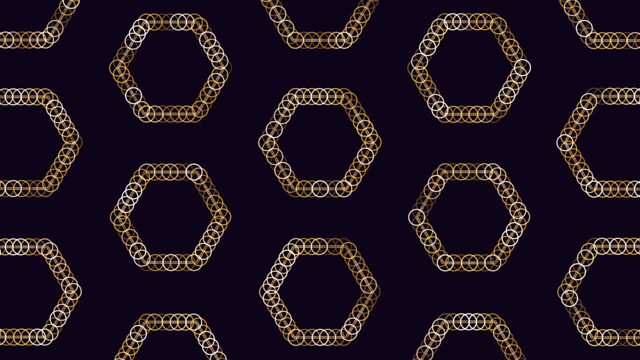 Hexagons pattern from colorful rings on black gradient