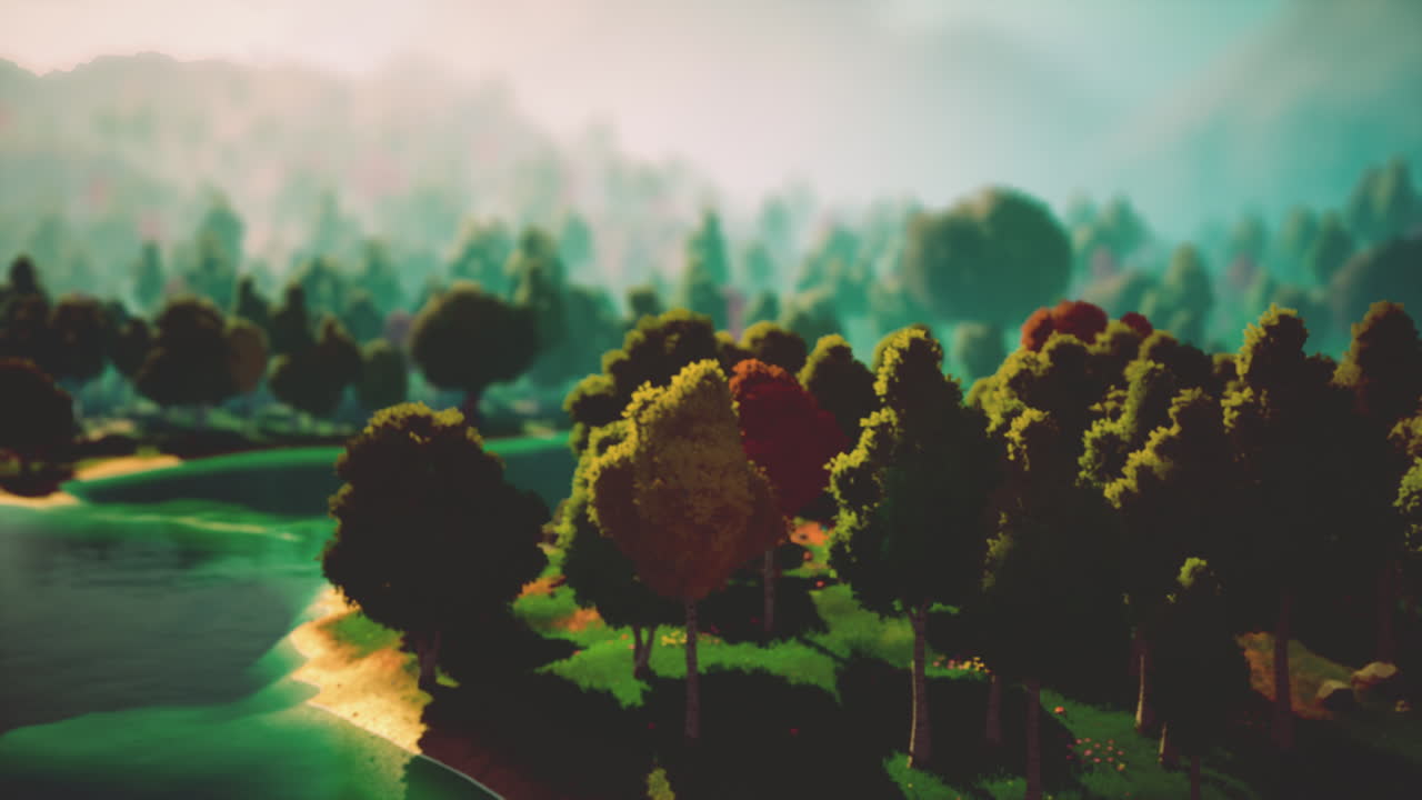 언덕 과 숲 을 가진 만화 풍경