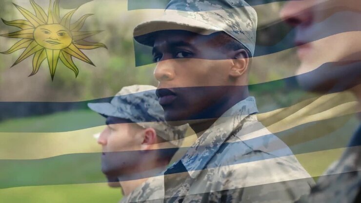 Animation von Flagge Uruguays über Soldaten
